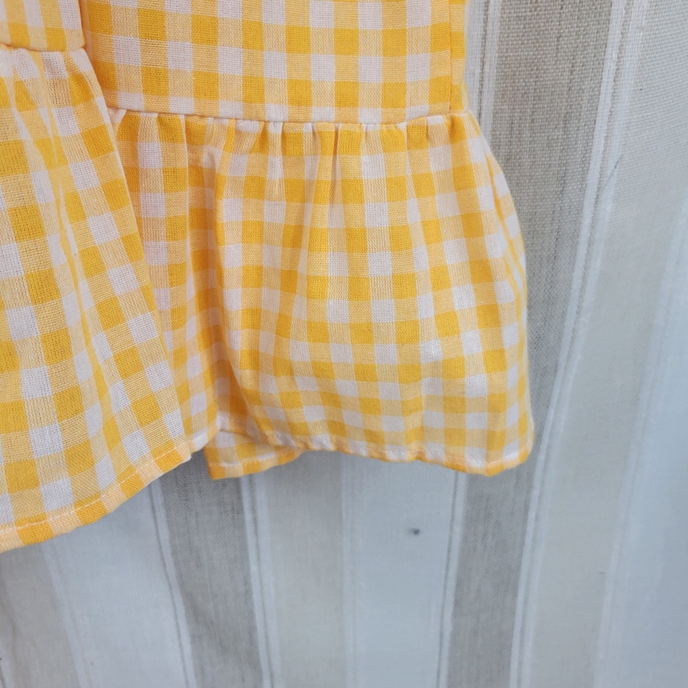 Bibi Gingham Maxi Dress Yellow White Size Medium Cotton Blend Oversized Prairie - Picture 4 of 9